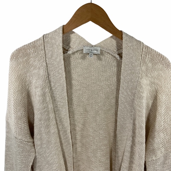 Med Lucky Brand Size Medium Oatmeal Cream Chunky Knit Open Linen Cardigan Tassel - Picture 2 of 10